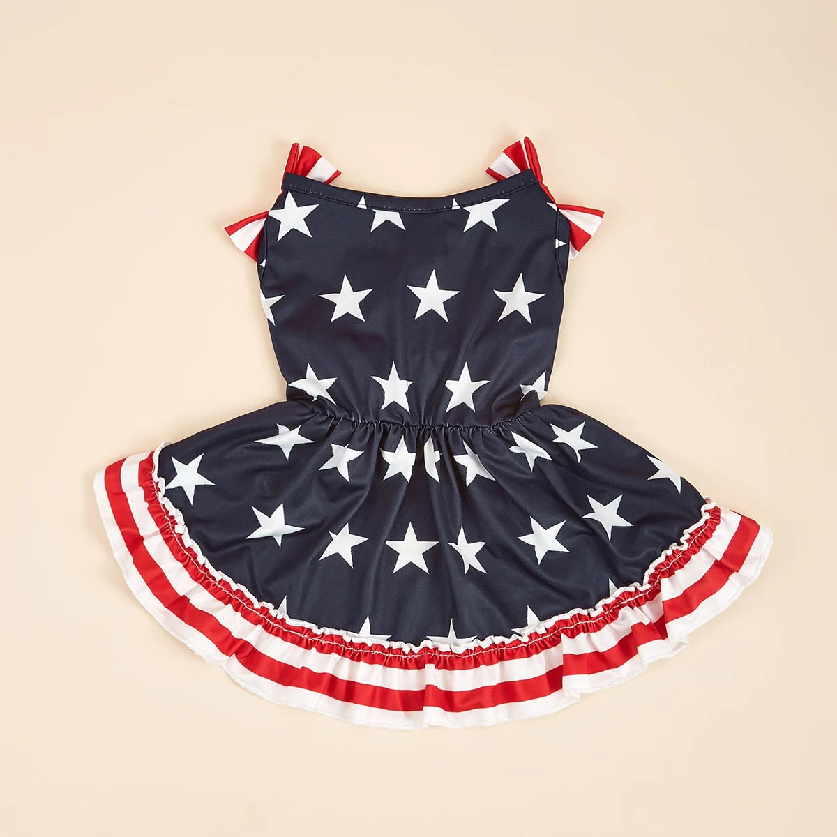 Striped Dress Shirt Cute Bowknot Sundress, American Flag Stars Printed Princess Summer Apparel Clothes with Ruffles
