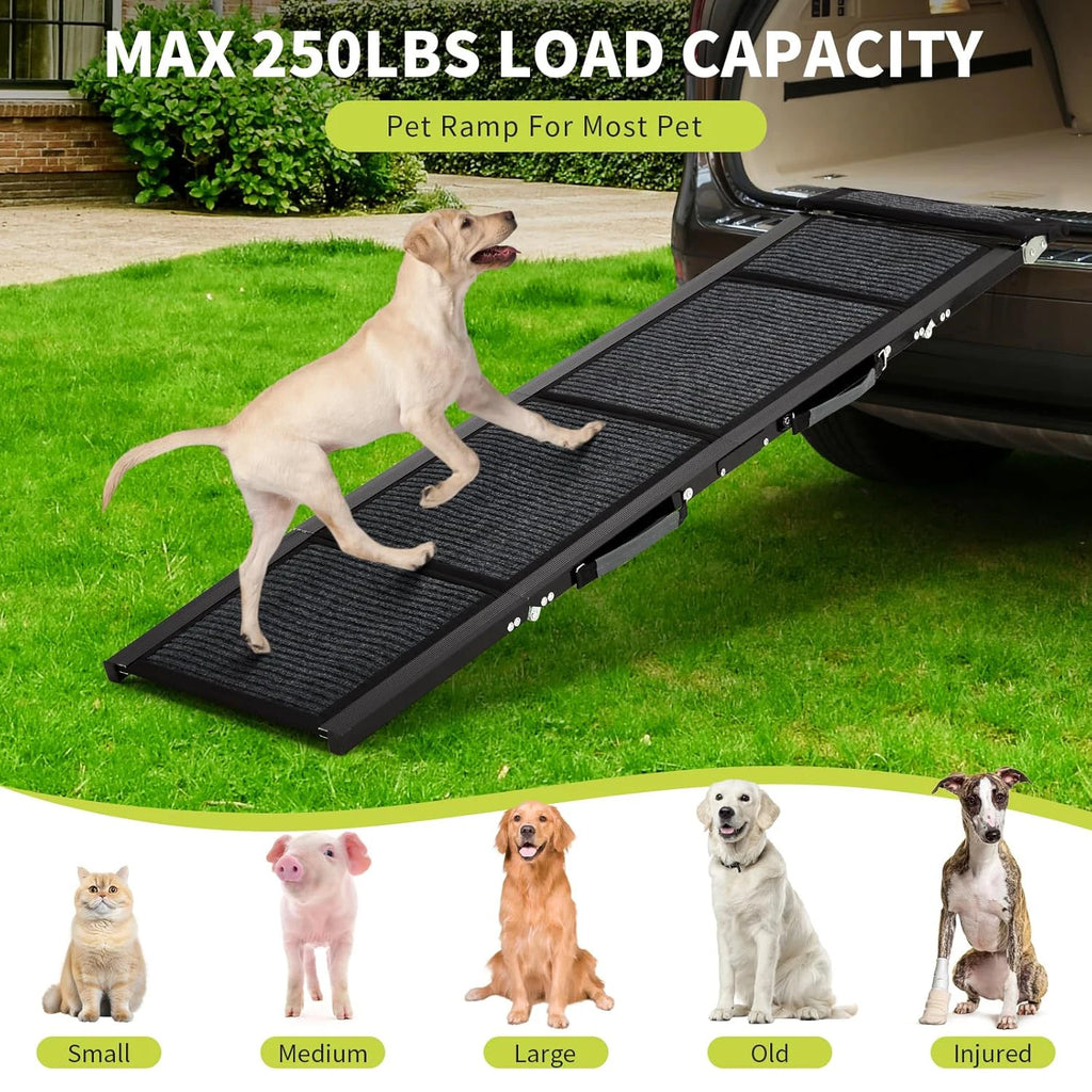 Upgraded Dog Ramp For Cars, Folding Pet Ramp For Large Dogs With Non-Slip Surface, Portable Outdoor Dog Ramp, Up to 250 LBS