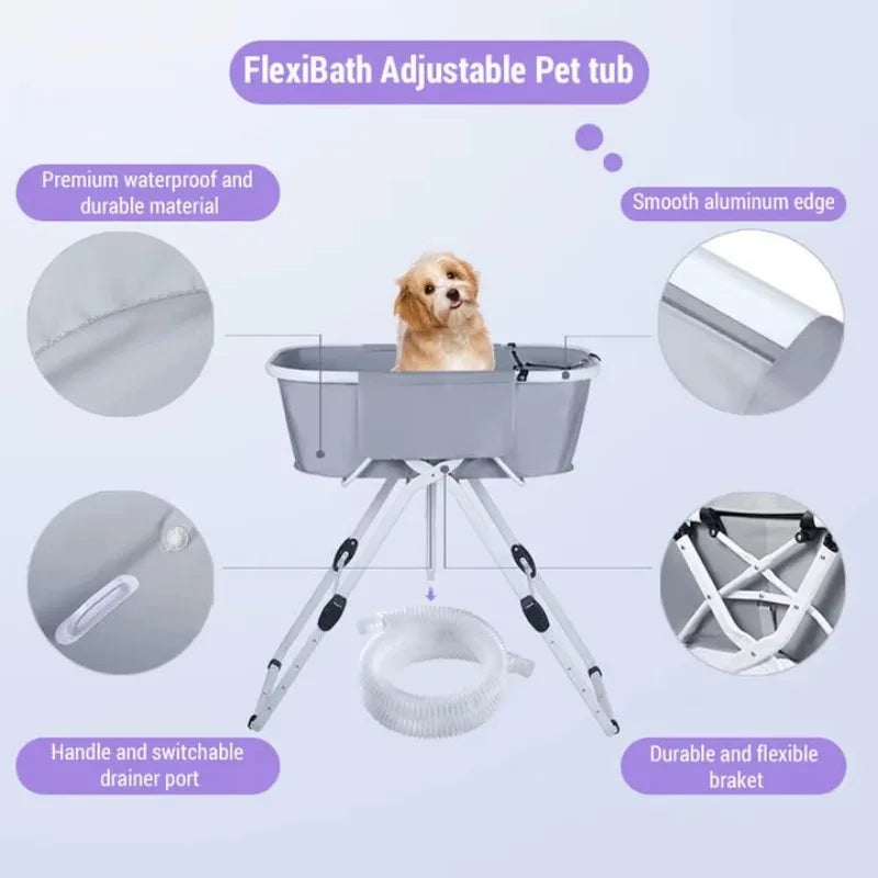 Elevated Dog Bath Tub for Bath Shower Grooming ,Foldable Pet Dog Bathing Station Adjustable, Ideal For Medium To Large Pets