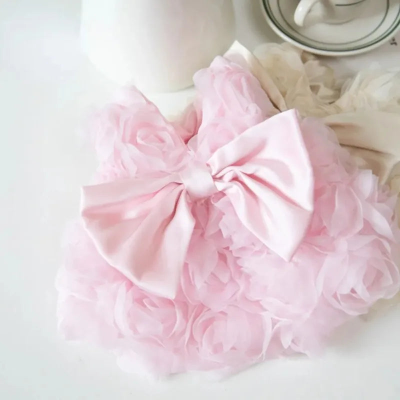 Summer Flower Dog Dresses, 3D Rose Dress Cute Bow Pet Dog Clothes, Cat Pet Skirt Clothing, Pet Accessories