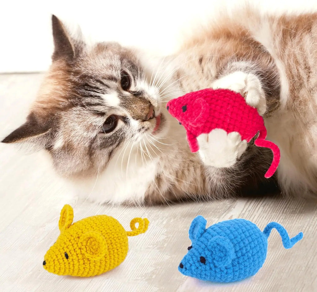 Handmade Crochet Catnip Mice Toys, 6-Pack Interactive Chew Toys for Indoor Kittens with Natural Catnip Blend