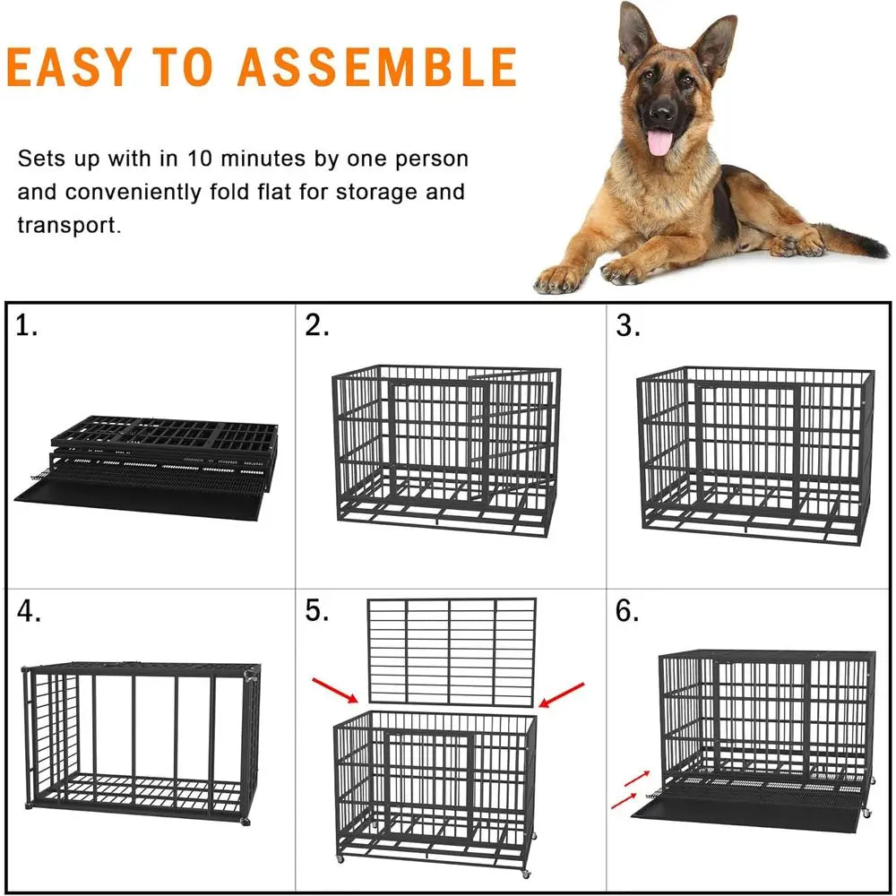 54/48/42/38 inch Heavy Duty Indestructible and Escape-Proof Dog Crate, Cage Kennel for Large Dogs