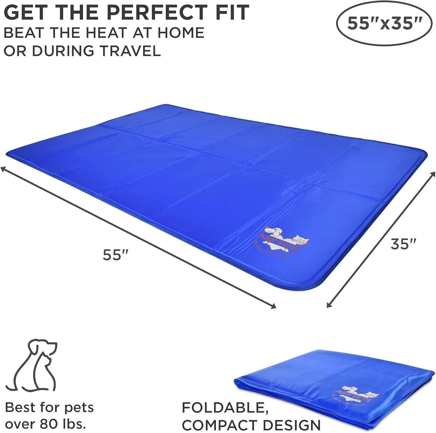 Large Dog Cooling Mat 35x55 Inches, Non-Toxic Gel Pad for Kennels and Beds, No Electricity Needed