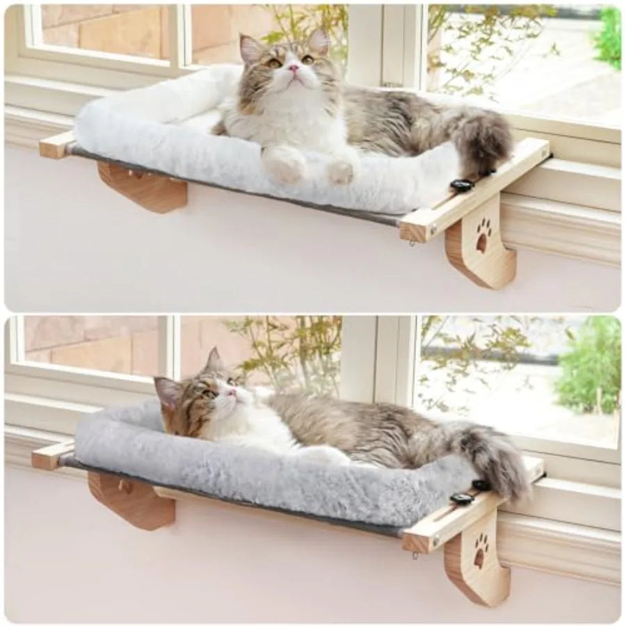 Cat, Sturdy Hammock Window Seat with Cushion Bed Cover, Wood and Metal Frame