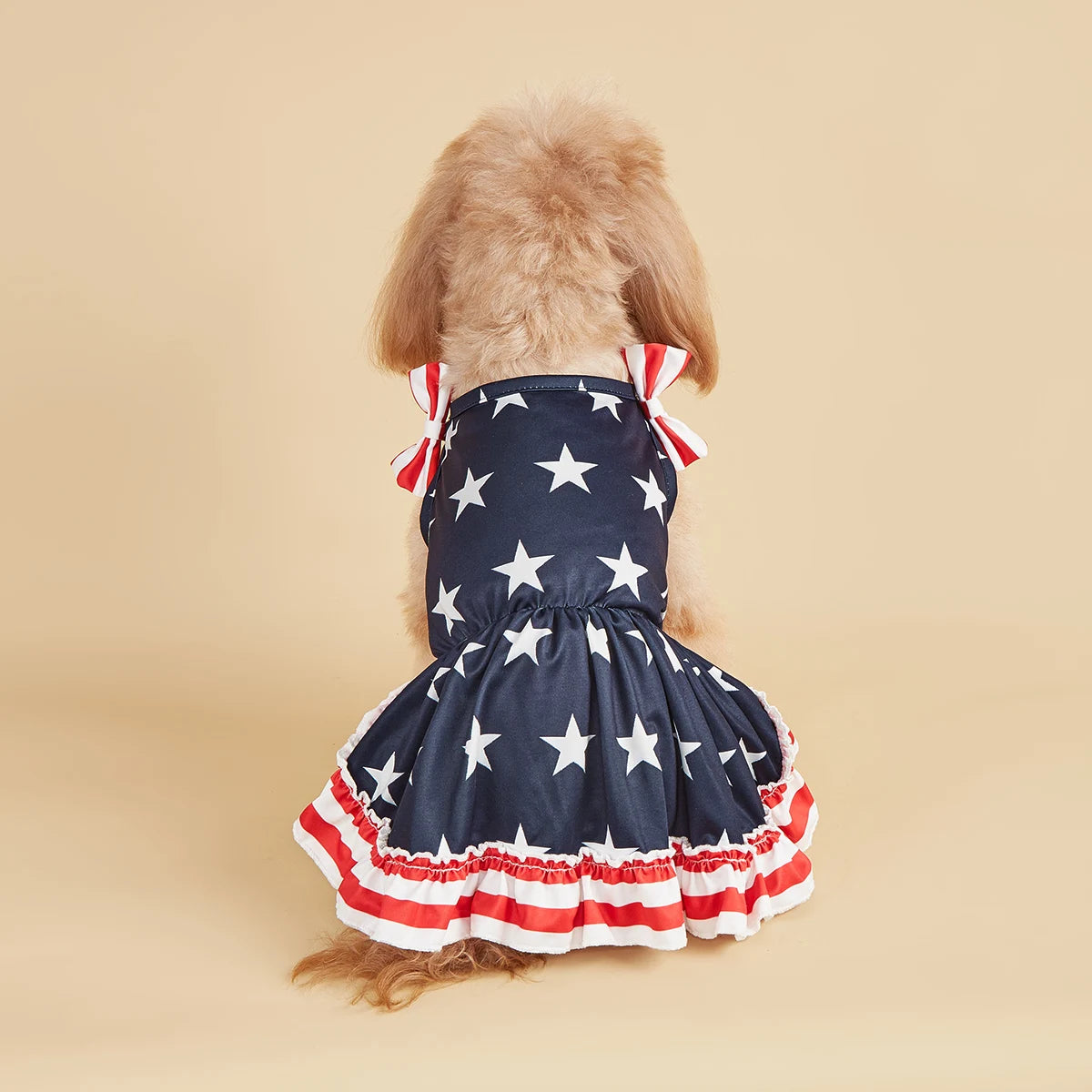 Striped Dress Shirt Cute Bowknot Sundress, American Flag Stars Printed Princess Summer Apparel Clothes with Ruffles
