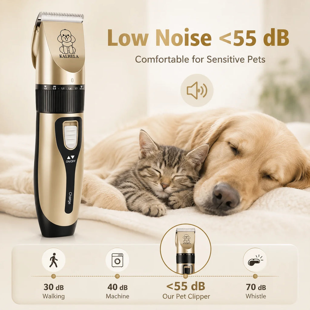 Professional Pet Grooming Clipper Kit. Rechargeable Hair Trimmer with Ceramic Blade.  USB Charging, Low Noise, Adjustable, Guide Combs for Dogs Cats and Small Animals Home Grooming Use