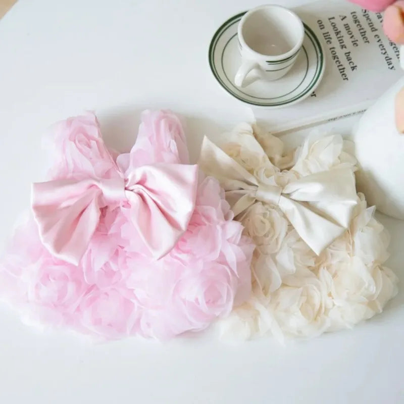 Summer Flower Dog Dresses, 3D Rose Dress Cute Bow Pet Dog Clothes, Cat Pet Skirt Clothing, Pet Accessories