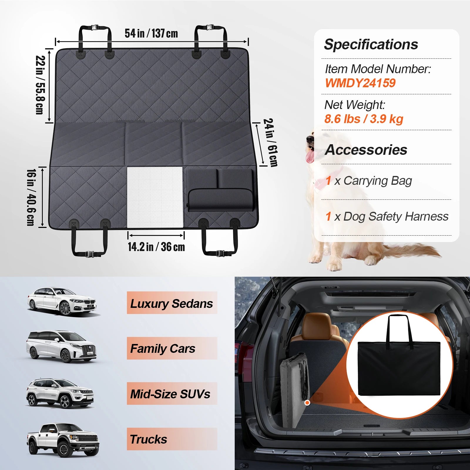 Back Seat Extender, Hammock, Waterproof, Hard Bottom
