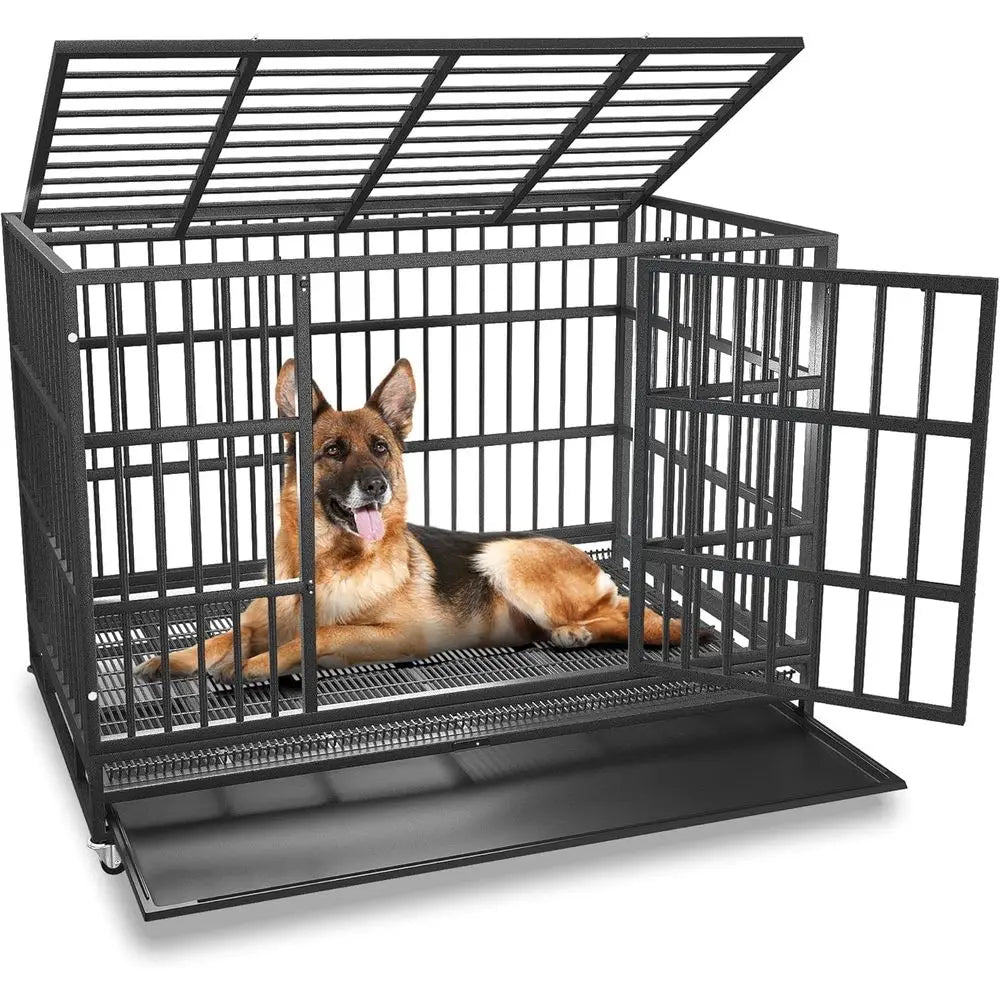54/48/42/38 inch Heavy Duty Indestructible and Escape-Proof Dog Crate, Cage Kennel for Large Dogs