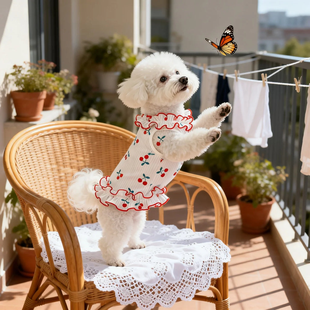 1PC Fashion Cute Cherry Ruffle Dress for Small Dogs, Comfortable Anti-Static.