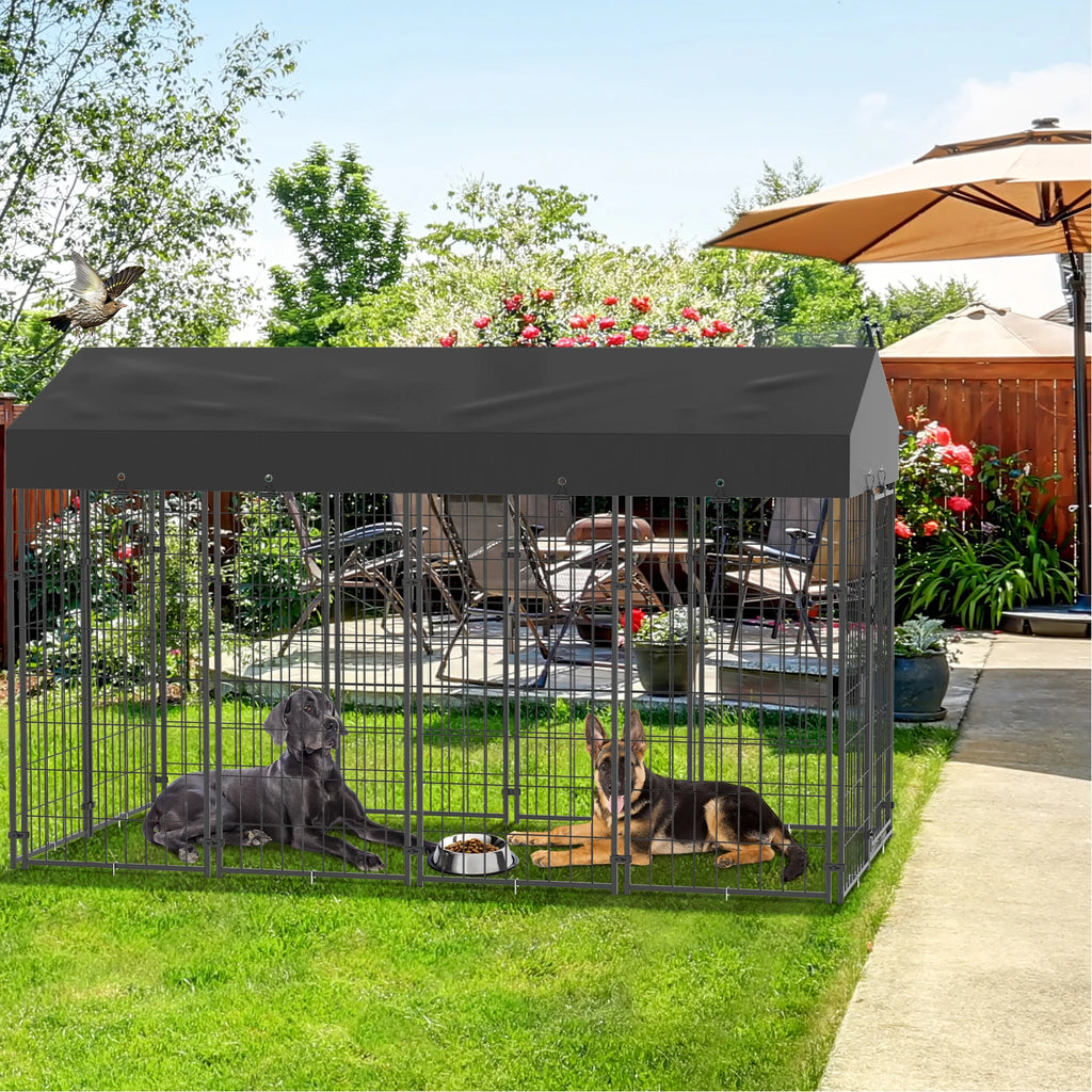 Large Dog Kennel, Outdoor Dogs, Welded Wire Kennels and Runs Crates for Yard with Stakes Water Proof, Cover Canopy