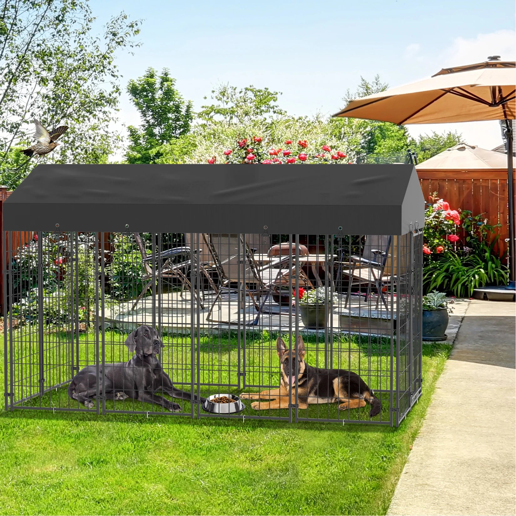 Large Dog Kennel, Outdoor Dogs, Welded Wire Kennels and Runs Crates for Yard with Stakes Water Proof, Cover Canopy