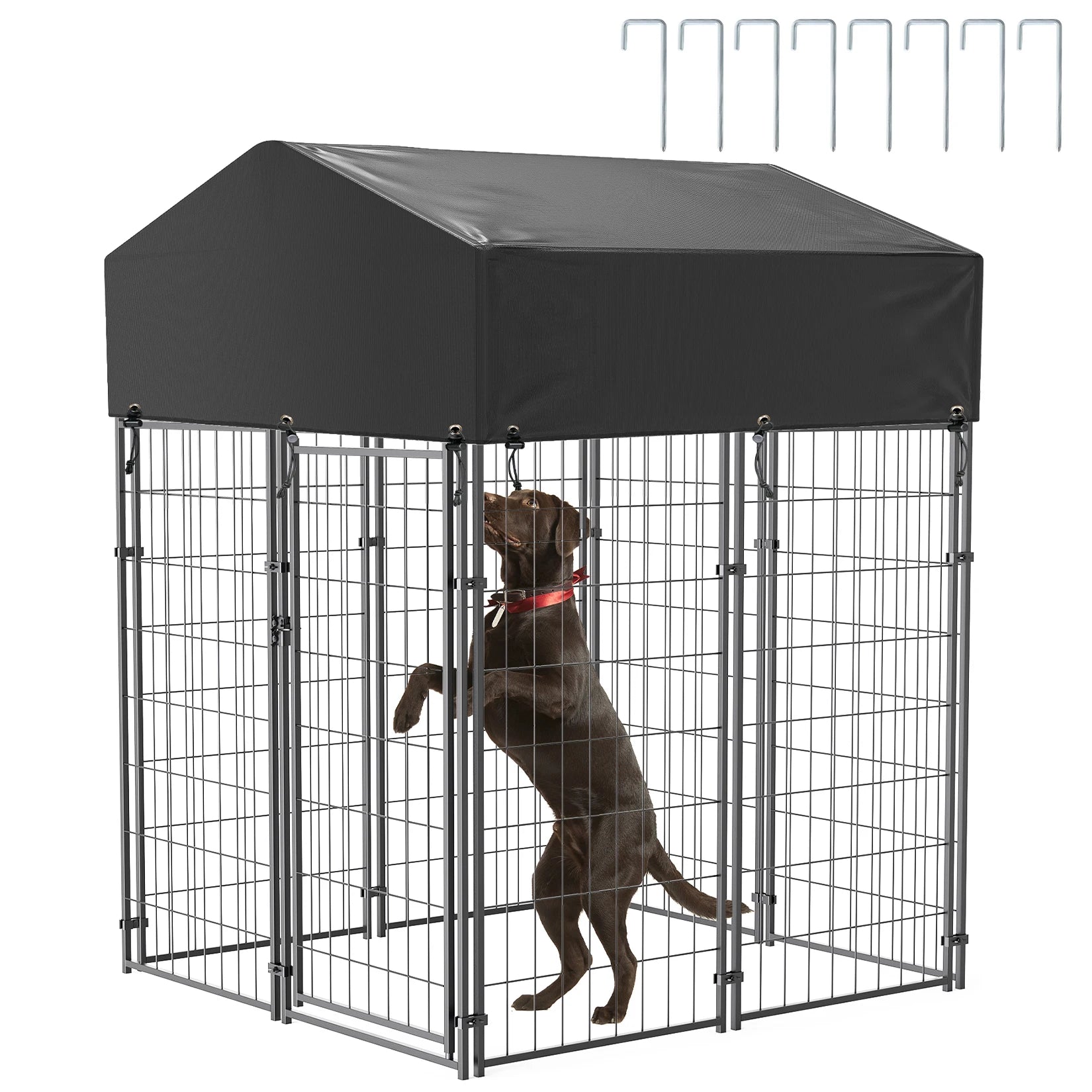 Large Dog Kennel, Outdoor Dogs, Welded Wire Kennels and Runs Crates for Yard with Stakes Water Proof, Cover Canopy
