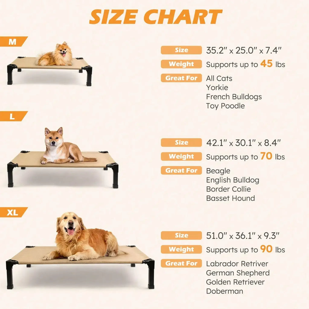 Upgraded Elevated Dog Bed- Portable Outdoor Dog Cot For Large Pets, Stable Anti-Slip Feet,Breathable Mesh, Easy Assembly For Camping, Beach, Patio, Indoor Use, Outdoor Dog Bed, Camping Pet Gear