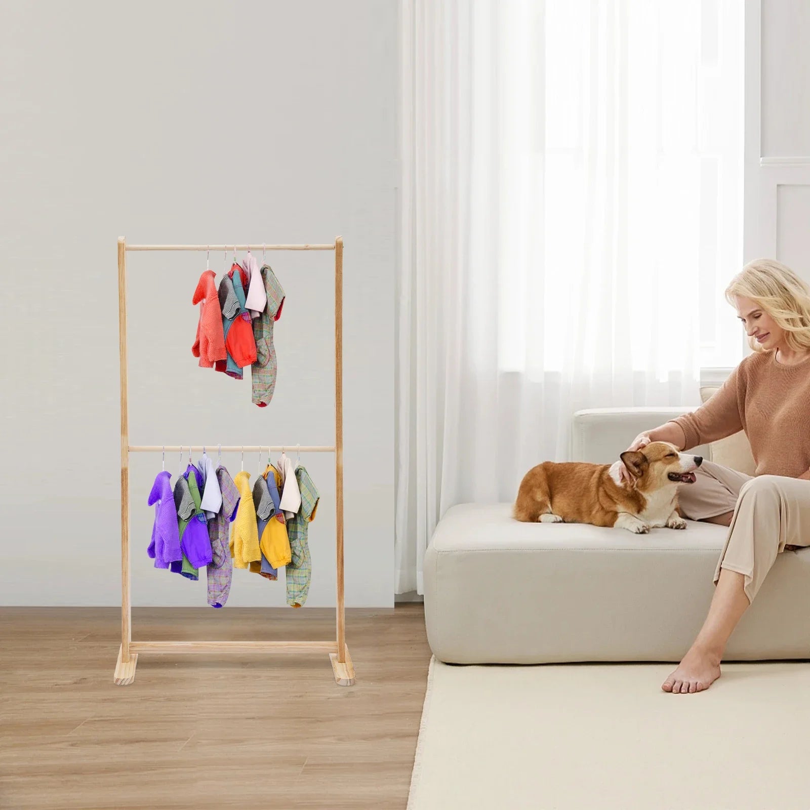 Dog Garment Rack for Small Pets—Double-Tier Design(Space-Saving), Smooth Edges, Easy Assemble