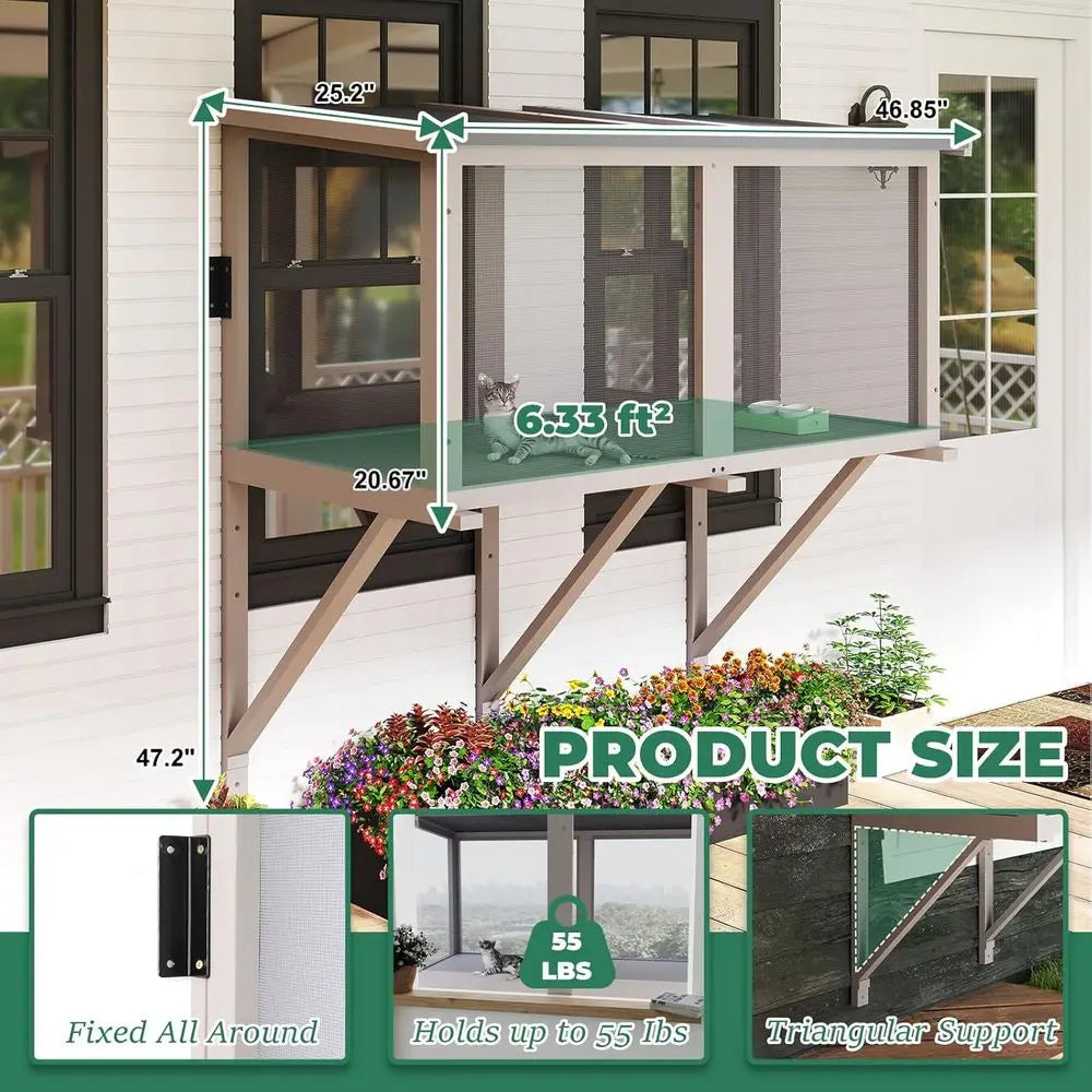 Expandable Cat Window Perch, Indoor Hammock Enclosure, Insect-Proof Napping Spot