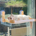 Window Perch with Wooden Frame Foldable Cat Hammock Bed for Indoor Cats, Soft Rabbit Fur Cover, Washable, Strong Suction Cups