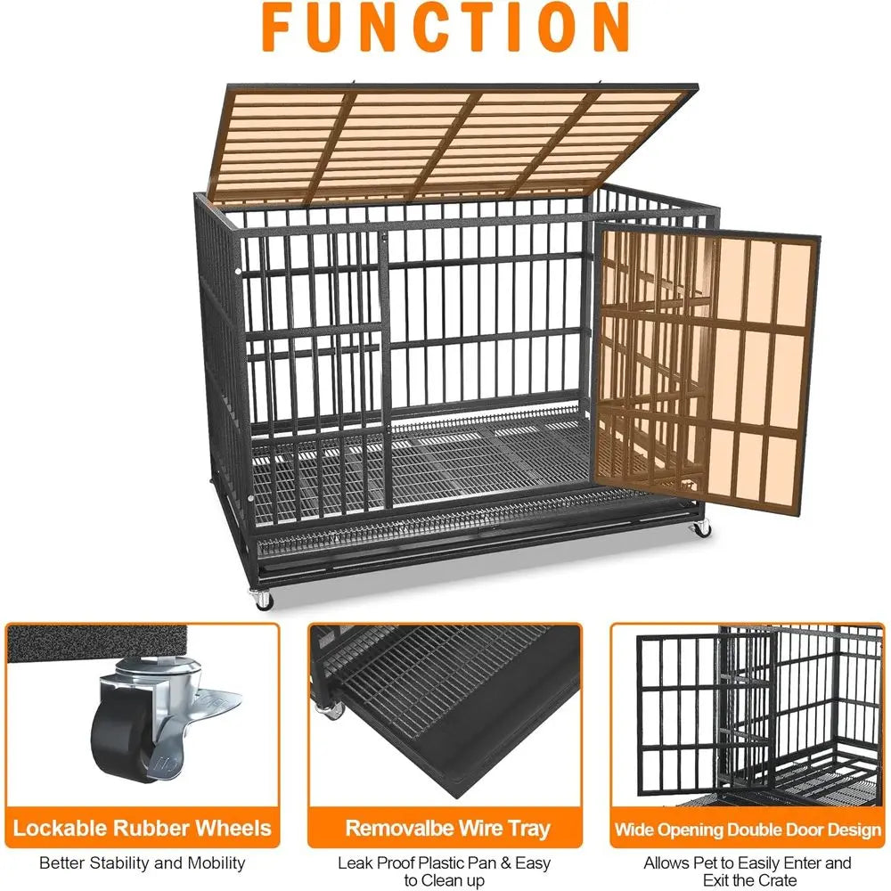 54/48/42/38 inch Heavy Duty Indestructible and Escape-Proof Dog Crate, Cage Kennel for Large Dogs