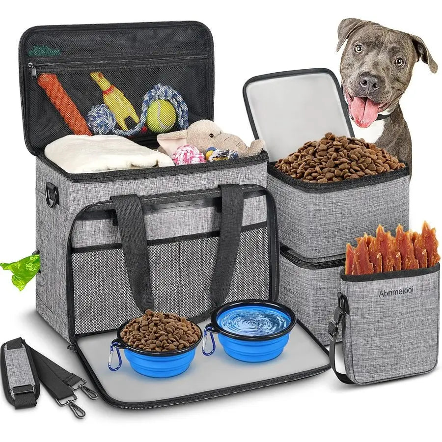 Dog Travel Bag Includes 2 Collapsible Containers
