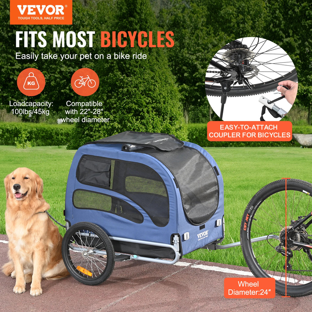 SucceBuy 100lbs Pet Cart, Bicycle Carrier, Bike Trailer with Coupler, Reflectors, Flag, Collapsible to Store for Dogs Travel
