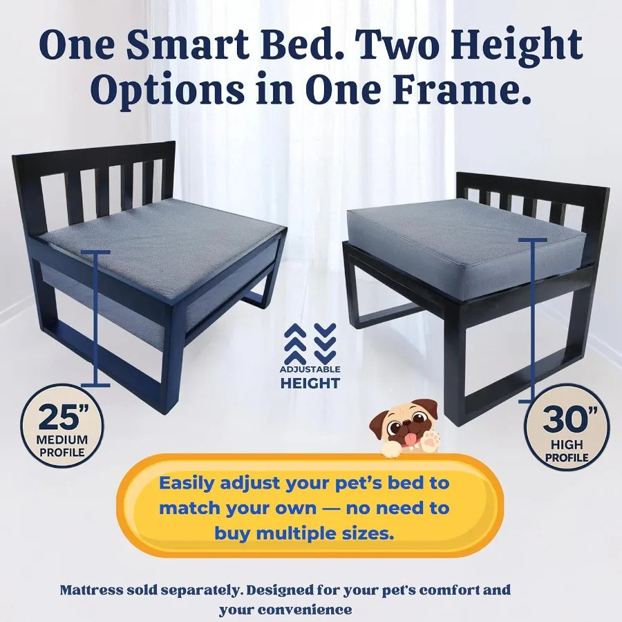 Wooden Dog Bed Frame with Adjustable Legs, Pet Sleeper and Raised Bunk Design Ideal Extension for Human Bed
