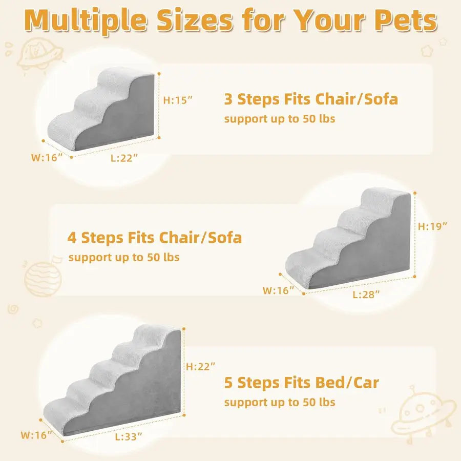 Dog Stairs Ramp, Curved 4 Step Ramp  for Small Dogs and Cats, Pet Stairs for High Beds and Couch with AntiSlip Washable Cover