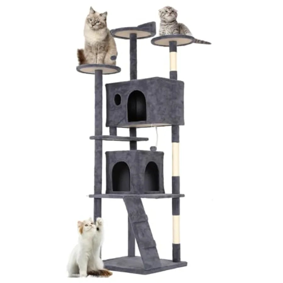 Cat Tree Tower, Multi-Level Indoor Activity Center, Sisal Scratching Posts, Condos, Plush Perches