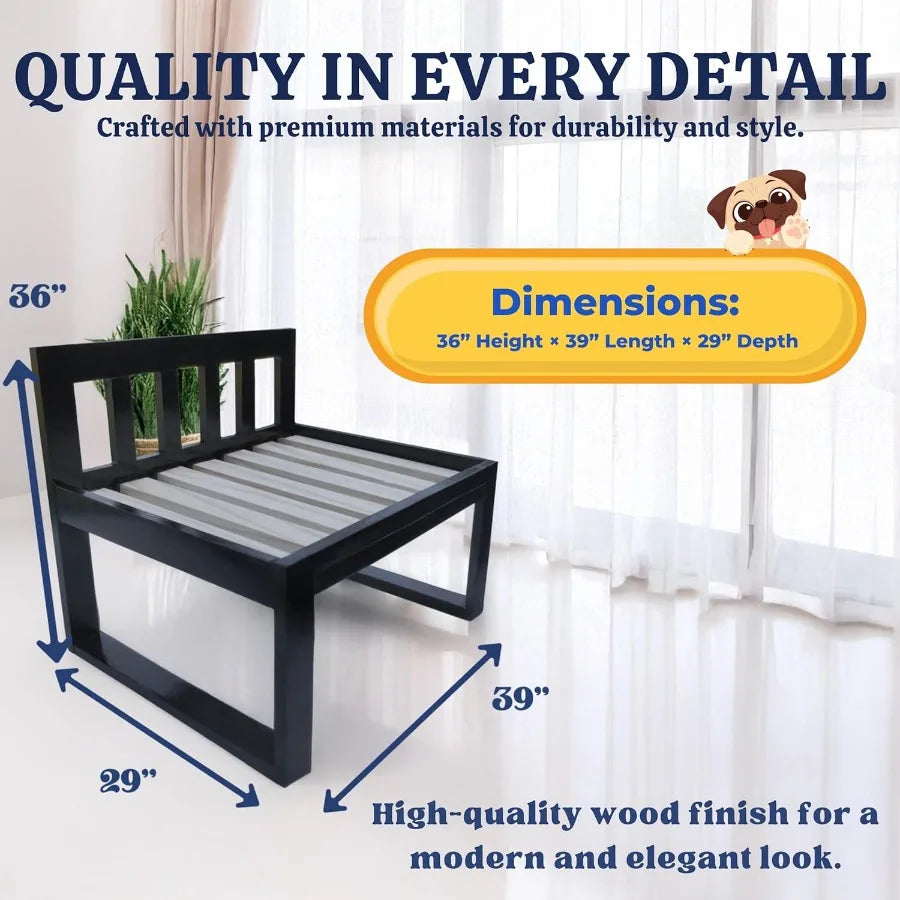 Wooden Dog Bed Frame with Adjustable Legs, Pet Sleeper and Raised Bunk Design Ideal Extension for Human Bed