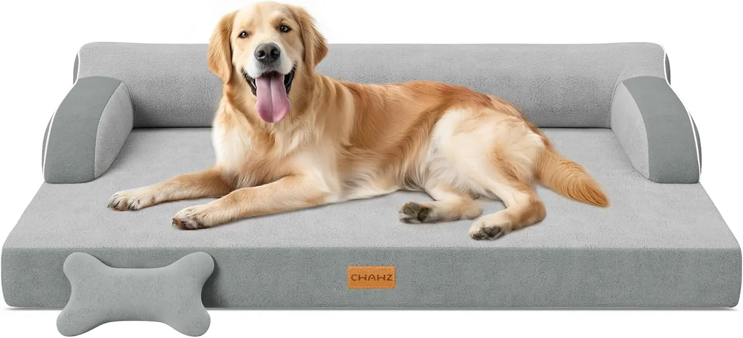 Extra Large Orthopedic Dog Bed with Cooling Memory Foam, Washable, Waterproof Cover and Nonslip Bottom, Light Grey