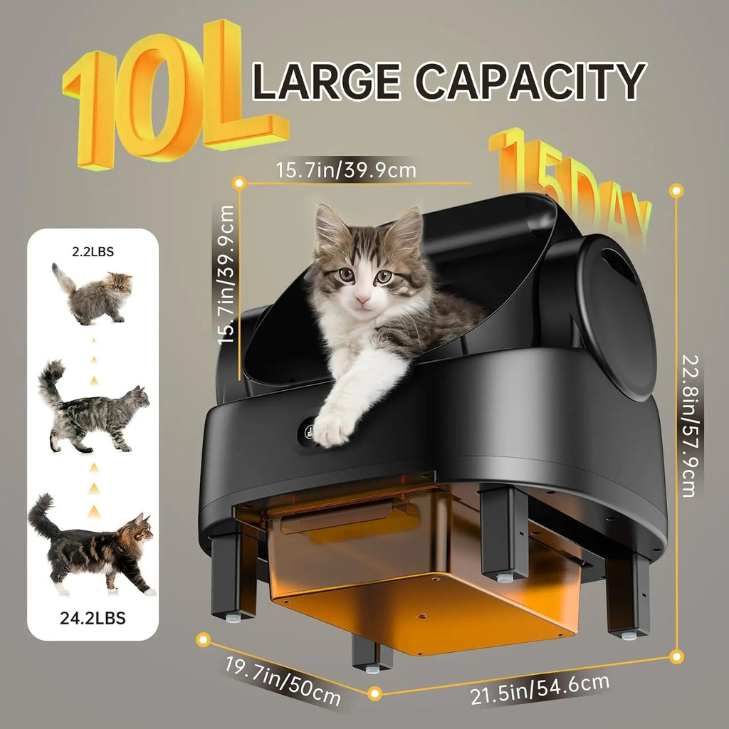 Automatic Cat Litter Box, Large Open-Top, Self Cleaning, Multiple Cats, Smart APP Control