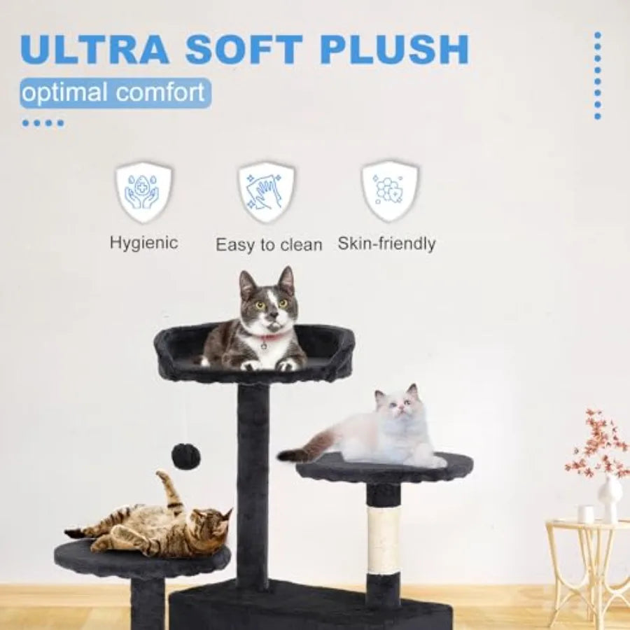 Cat Tree Tower, Multi-Level Indoor Activity Center, Sisal Scratching Posts, Condos, Plush Perches