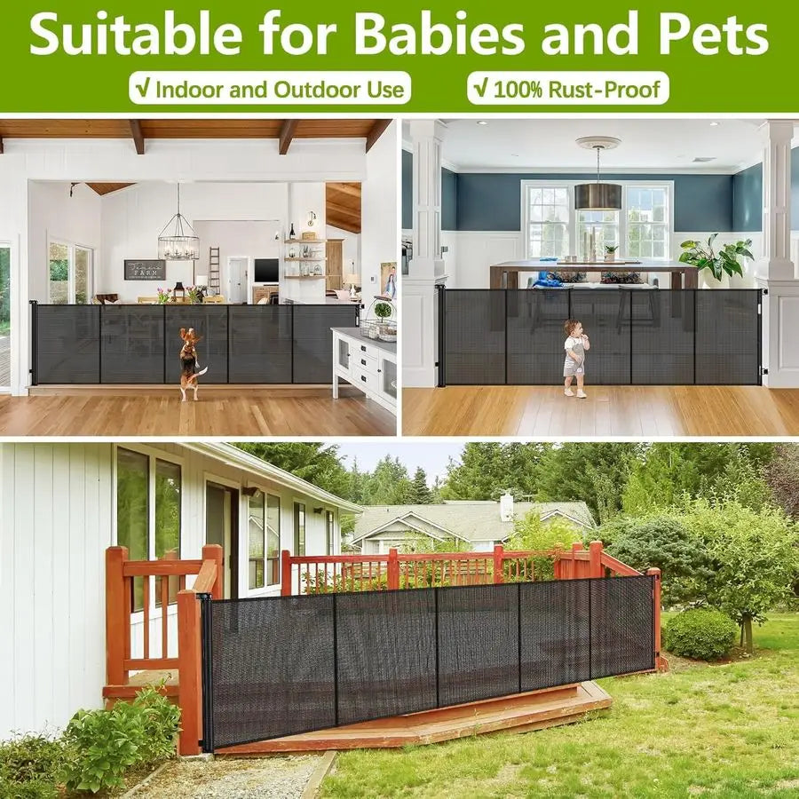 42" Tall Retractable Dog Gate, 155 Extra Long Retractable Baby Gate with Support Rods