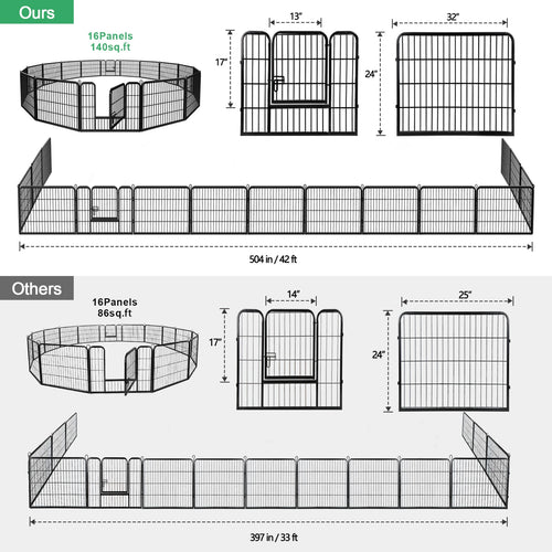 16 Panel Foldable Metal Pet Exercise Pen, 24 Inch Perfect for Outdoors, Yards and Camping, Puppy Containment Fence