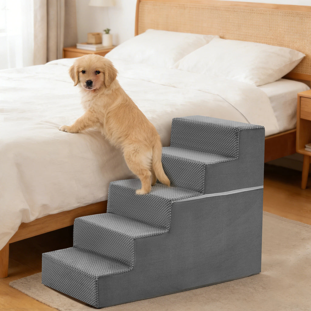 JHK 3-5 Step Right Angled Foam Dog Stairs.  Indoor Non-Slip Pet Ladder Ramp.