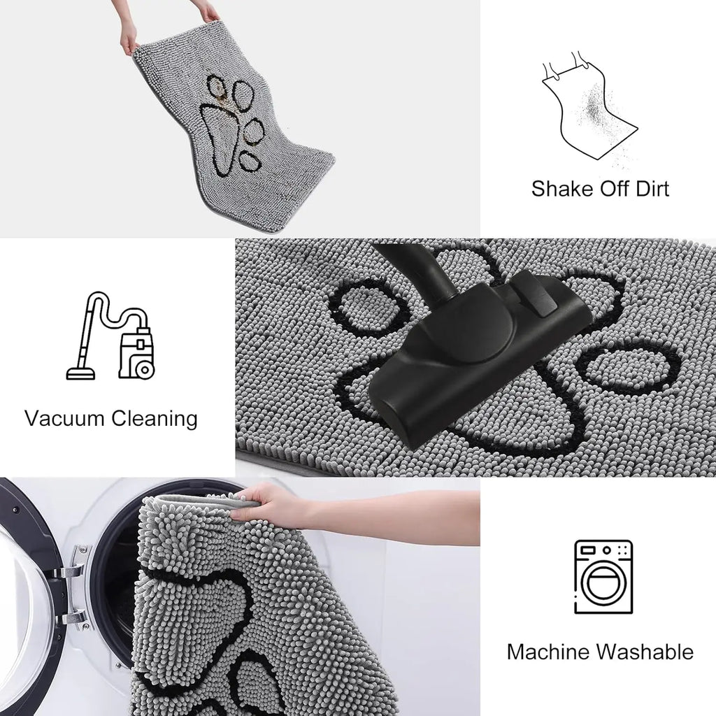 Quick Dry Washable Dog Door Mat, Non Slip Absorbent Rug for Muddy Paws Indoor Outdoor 30x20 Inches Grey Black