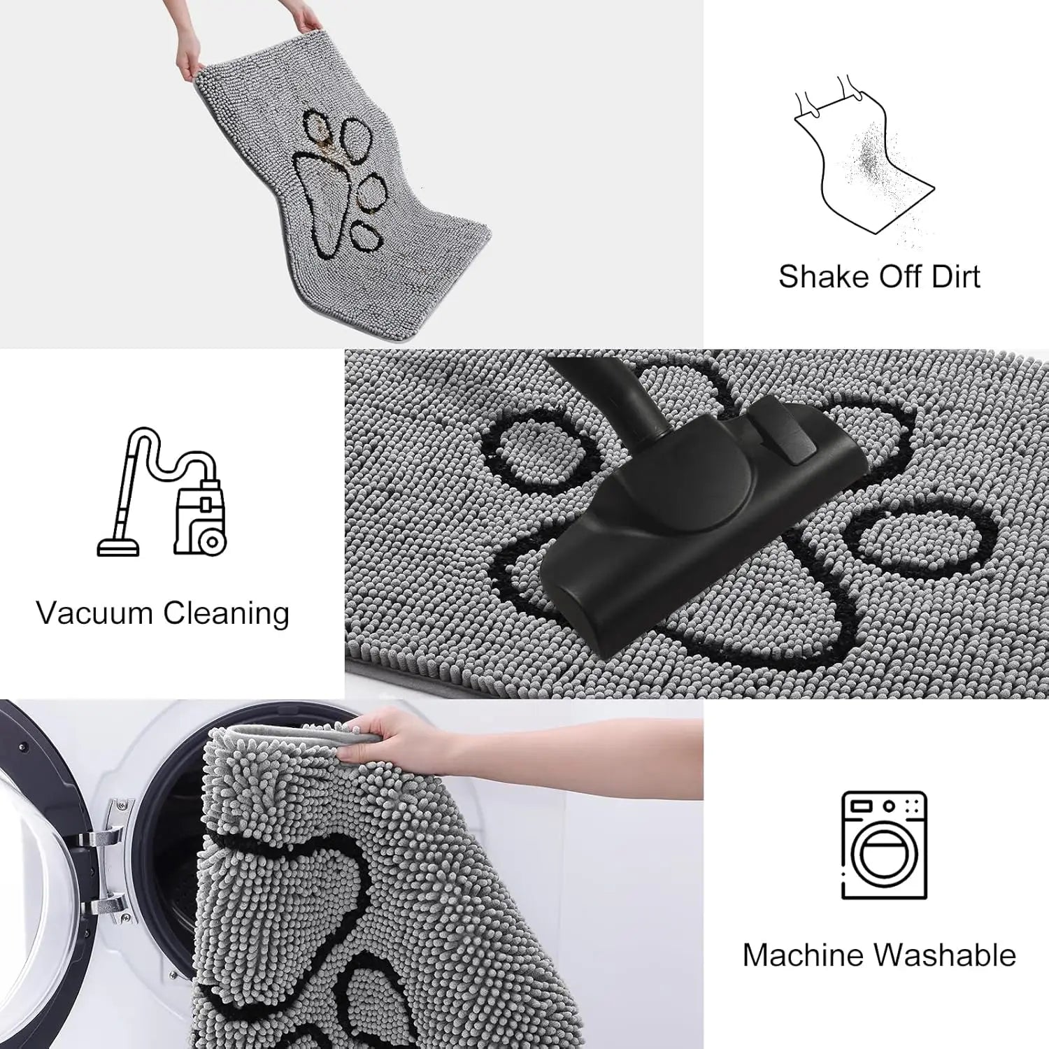 Quick Dry Washable Dog Door Mat, Non Slip Absorbent Rug for Muddy Paws Indoor Outdoor 30x20 Inches Grey Black