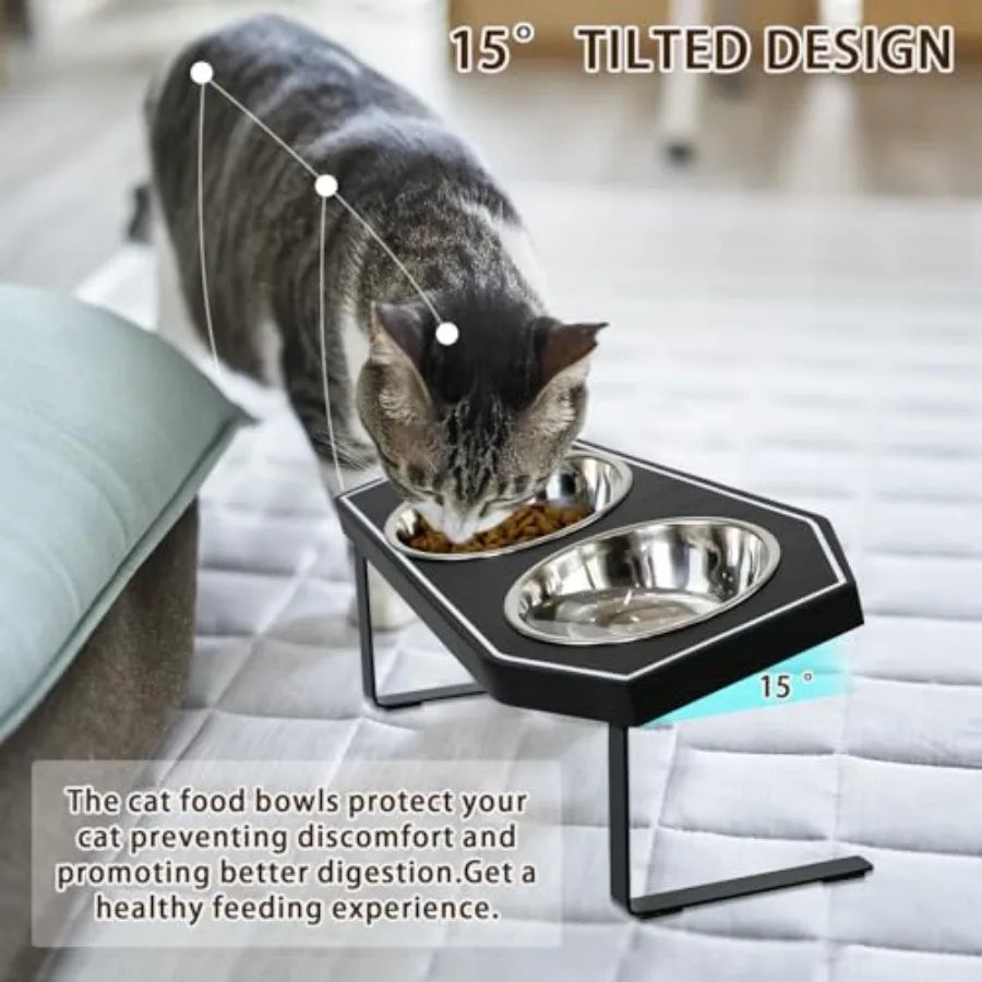 Cat Bowls Elevated Gothic, Non-Slip Stand, Stainless Steel