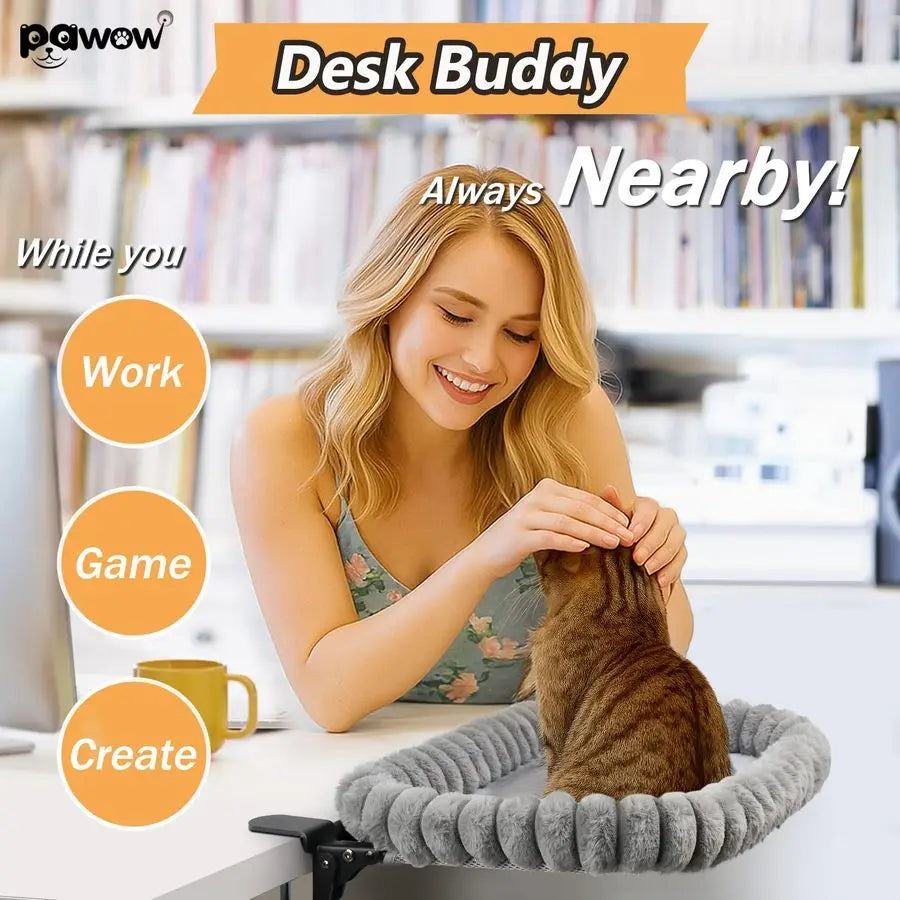 XLarge Cat Desk Bed 90 Foldable SpaceSaving Cat Beds, 2 Washable Covers Faux Rabbit Fur amp Cool Mesh, HeavyDuty Frame Supports