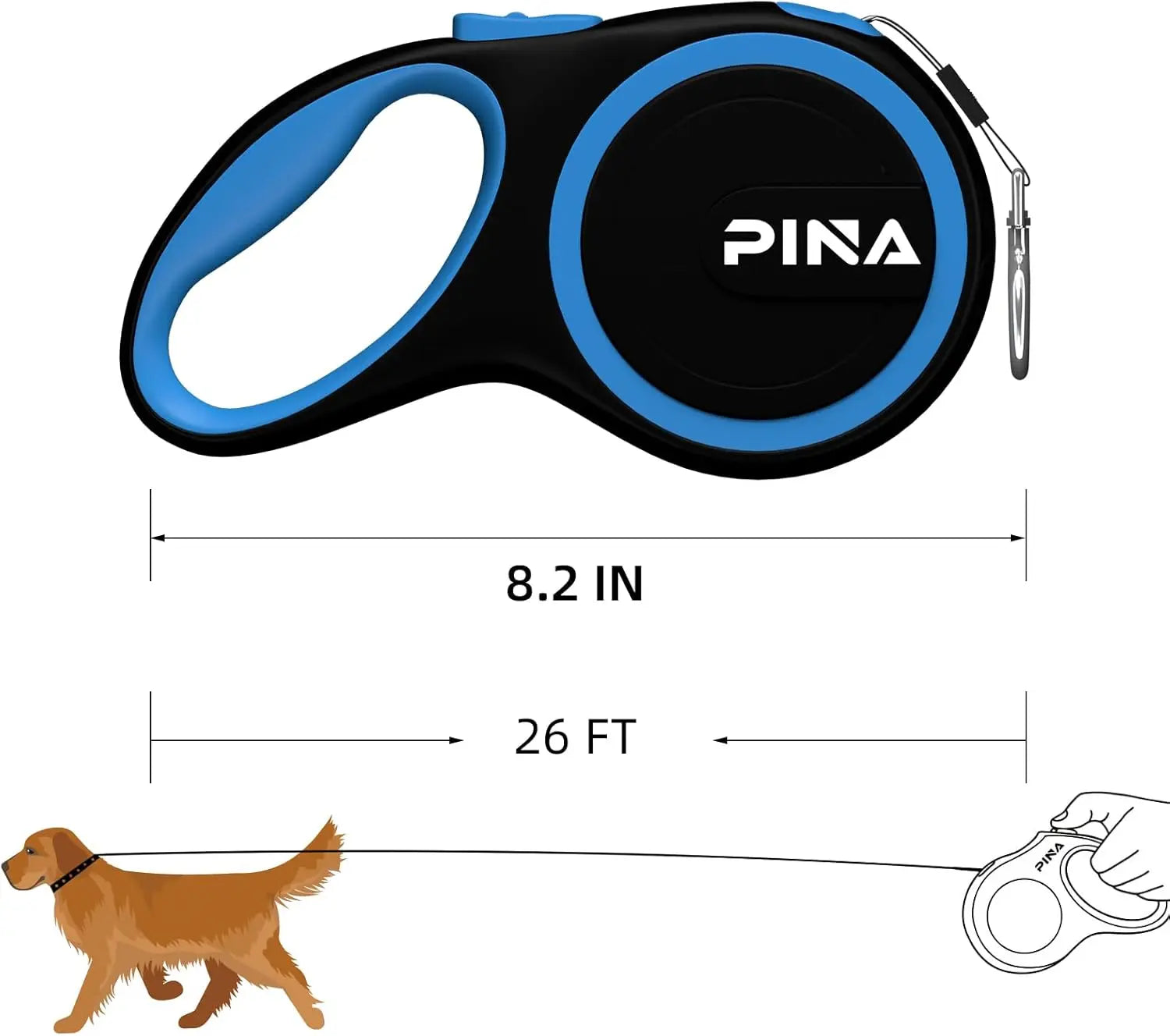 Retractable Dog Leash, 26ft for Small to Large Dogs, Up to 110lbs, Tangle-Free, Reflective Nylon with Anti-Slip Handle and Brake