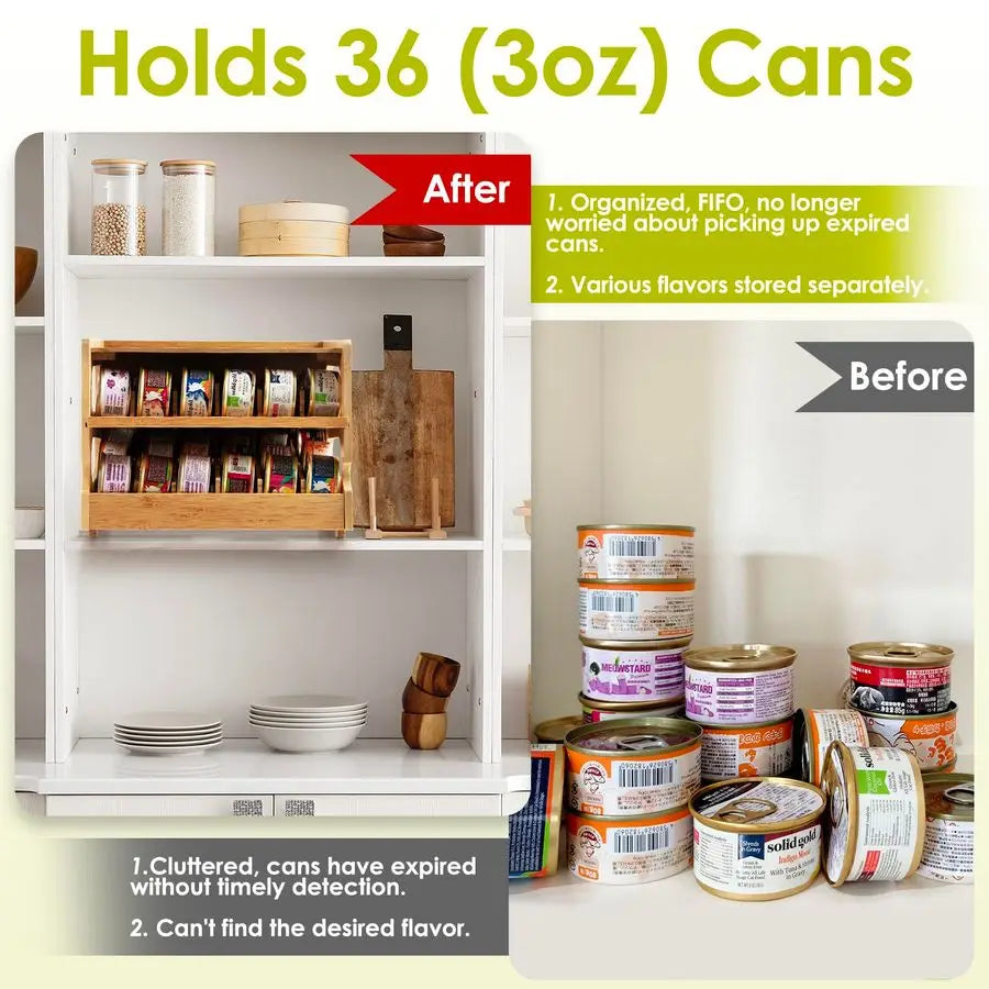 Cat Food Organizer, Pantry, Cat Food Storage, Bamboo
