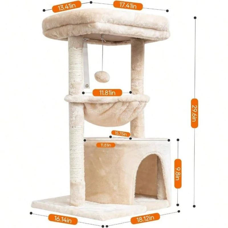 Small Cat Tree, For Indoor Cats, Kittens, Condo With Scratching Post, Modern Activity Tower With Cradle