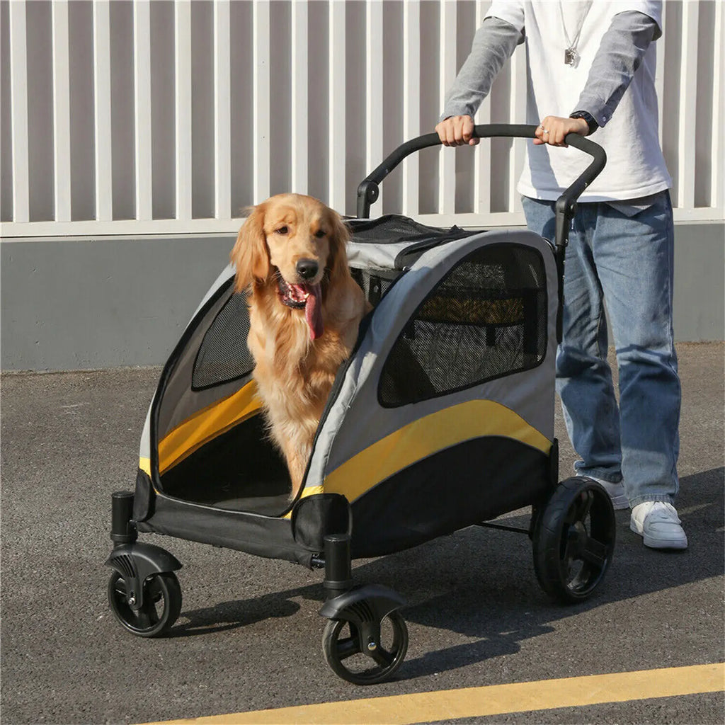 Heavy Duty Dog Stroller, Foldable Pet Trolley Carrier Double Door Jogger Cart for Large Dogs, Outdoor Walking Exercise 30 Inch