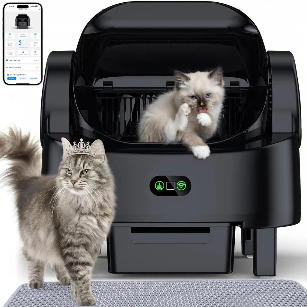Automatic Cat Litter Box, Large Open-Top, Self Cleaning, Multiple Cats, Smart APP Control