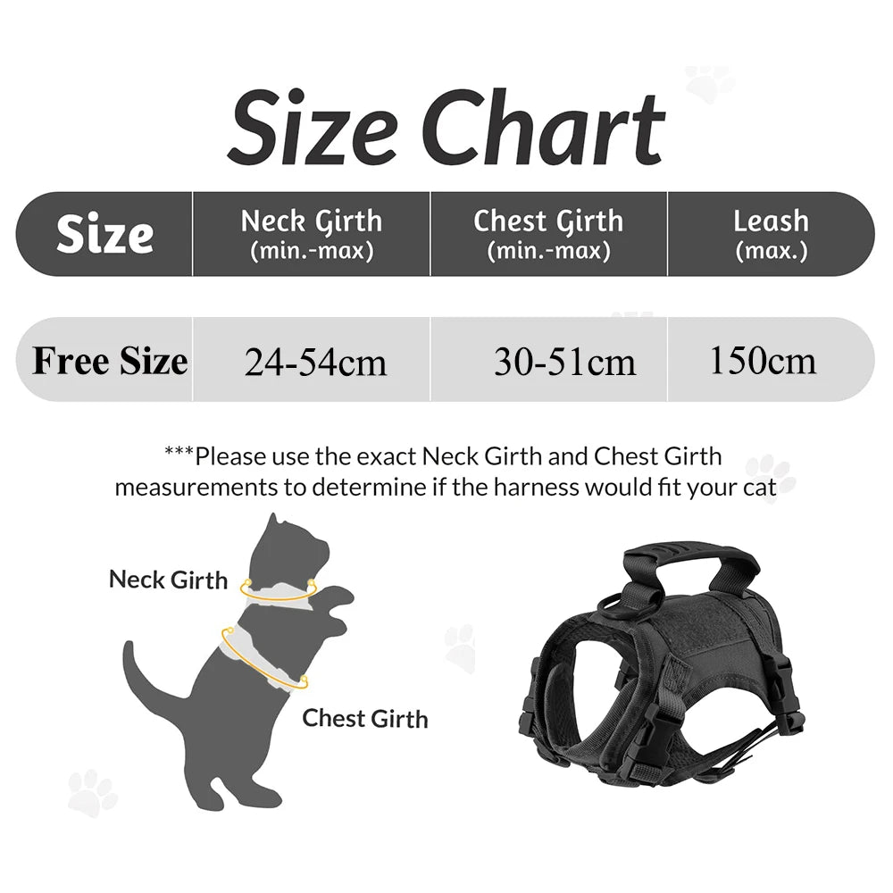 Tactical Harness, Leash, Escape Proof, Breathable, Military Vest and Velcro for Small Dog, Kittens, Puppies