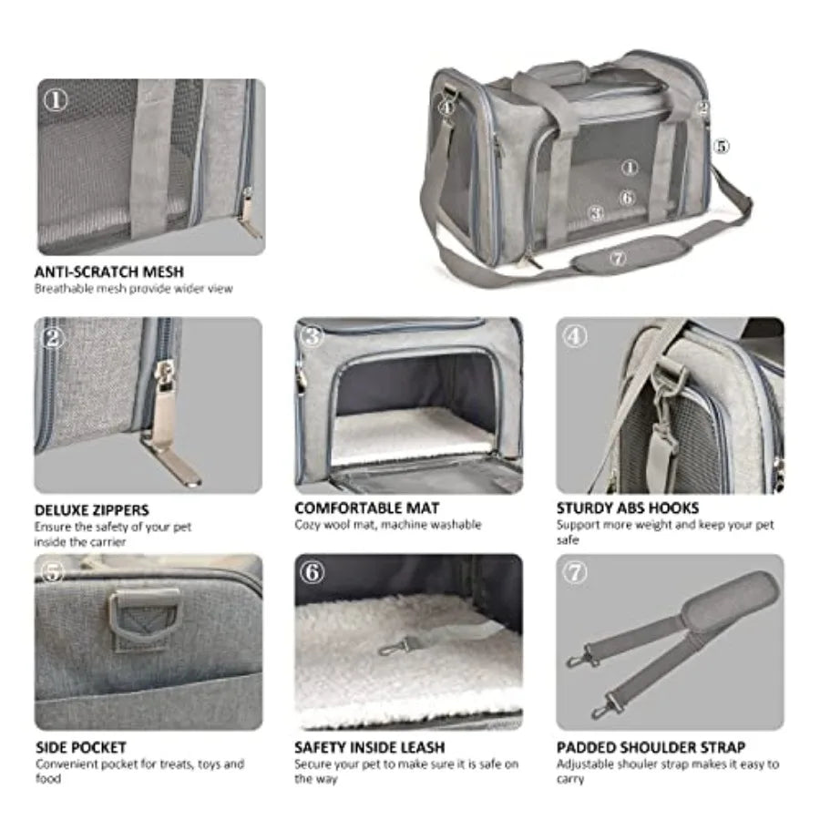 Pet Carrier For Small/Medium, Up To 15lbs, TSA Airline Approved