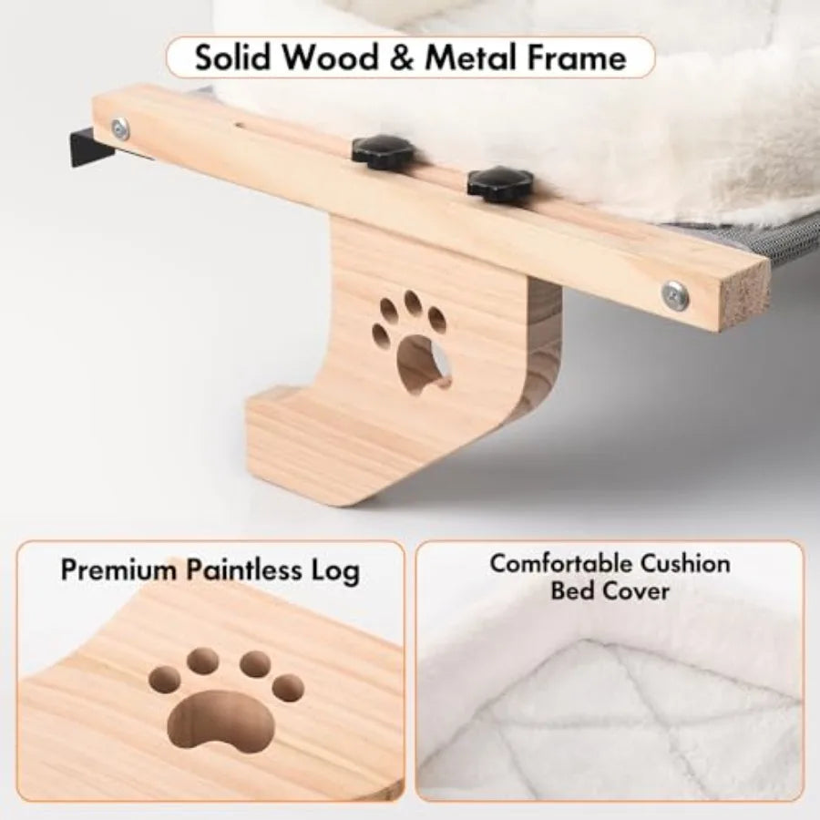 Cat, Sturdy Hammock Window Seat with Cushion Bed Cover, Wood and Metal Frame