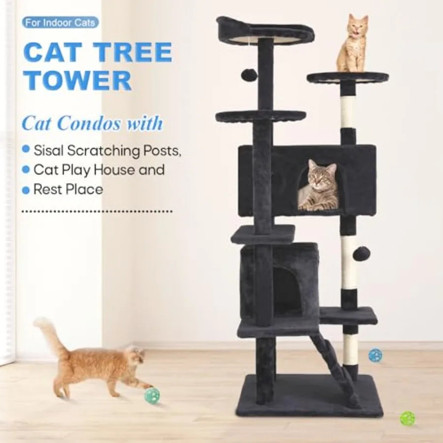Cat Tree Tower, Multi-Level Indoor Activity Center, Sisal Scratching Posts, Condos, Plush Perches