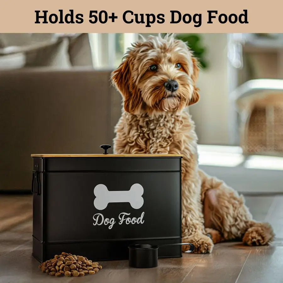 Airtight, Metal Scoop, Dog Food Storage Container with Bamboo Lid