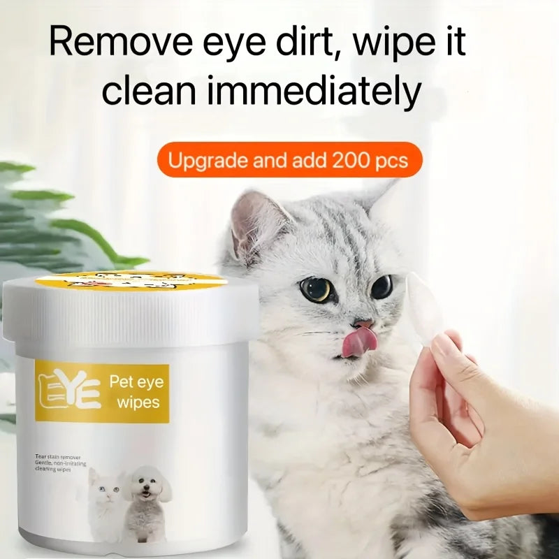 200pcs Pet Eye Wet Wipes For Dogs & Cats - Gently Remove Tear Stain, Debris, Discharge