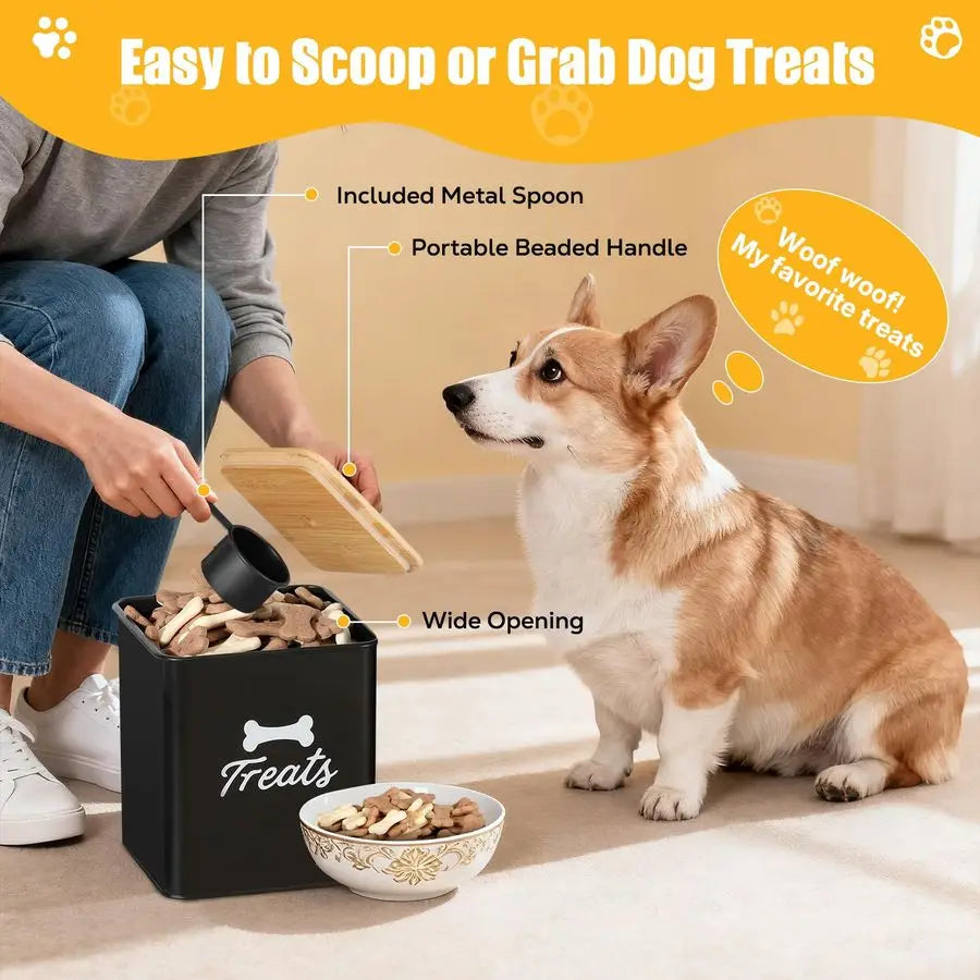 Treat Container Set of 2, Dog Food Containers with Airtight Lids, Metal, Kitchen Countertop